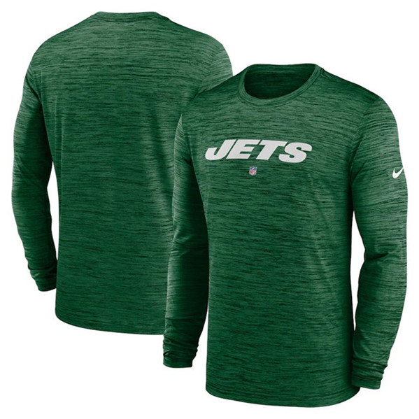 Men's New York Jets Green Sideline Team Velocity Performance Long Sleeve T-Shirt